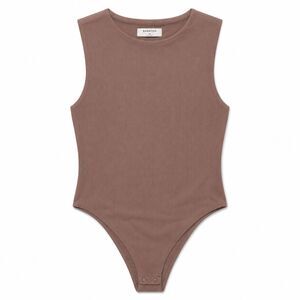 Aritzia Babaton Bodysuit Women XL Taupe Mock Neck Thong Stretch Sleeveless Top